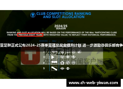 亚足联正式公布2024-25赛季亚冠总奖金提升计划 进一步激励各俱乐部竞争 亚足联正式公布2024-25赛季亚冠总奖金提升计划 进一步激励各俱乐部竞争